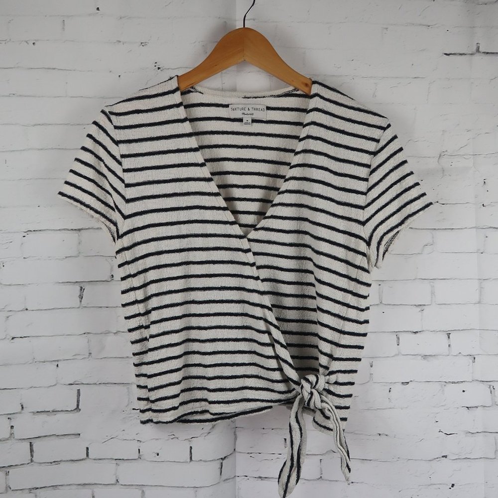 Madewell Black and White Striped Wrap Crop Top
